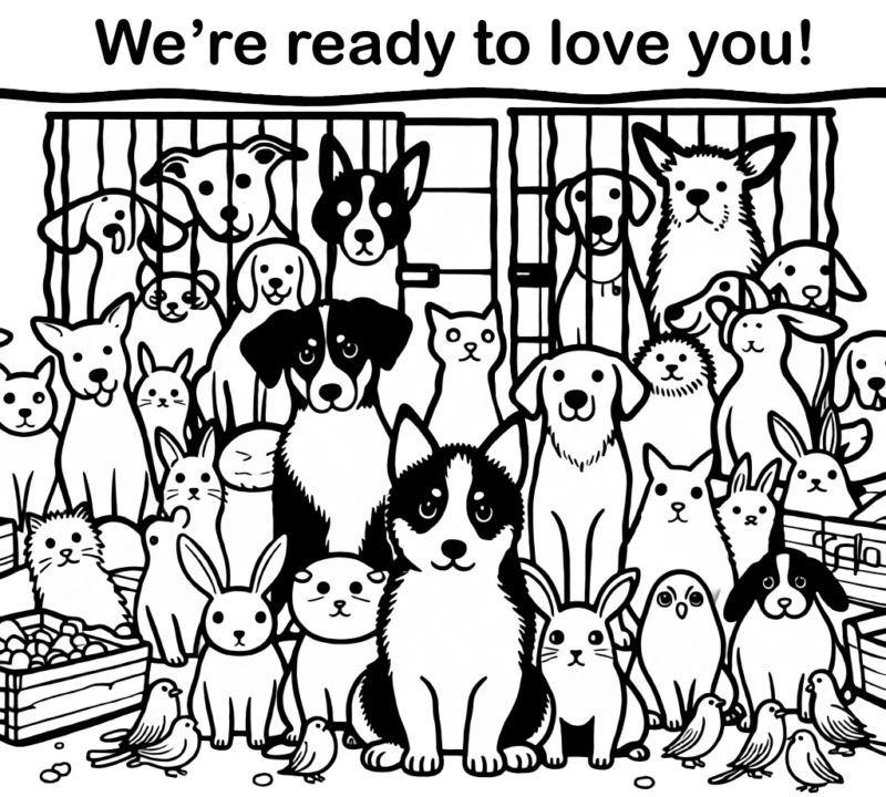 Line drawing of shelter animals.