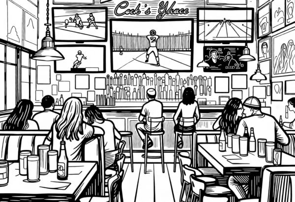 A sports bar ith patrons watching games