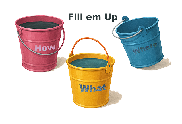 Bucket Lists three colored buckets