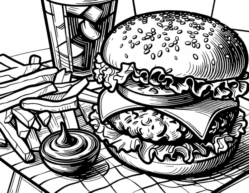 Hamburger and fries