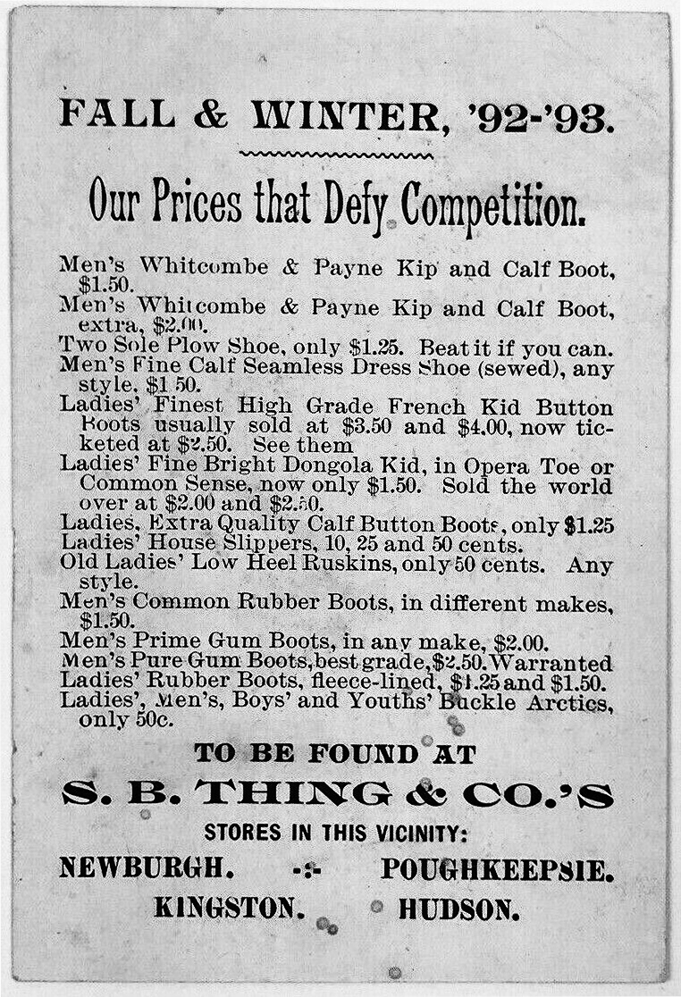Hudson Valley Clothing Prices 1893