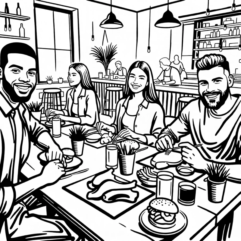 People eating BBQ
