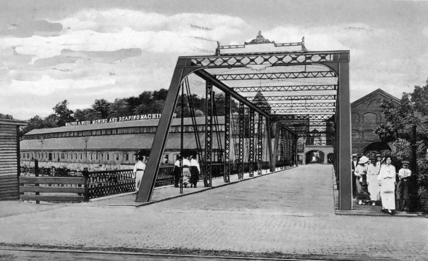 The Shop Bridge In Hoosick Falls NY, Walter A Wood Mower & Reaper Factory In The Background, Rensselaer County c1920.