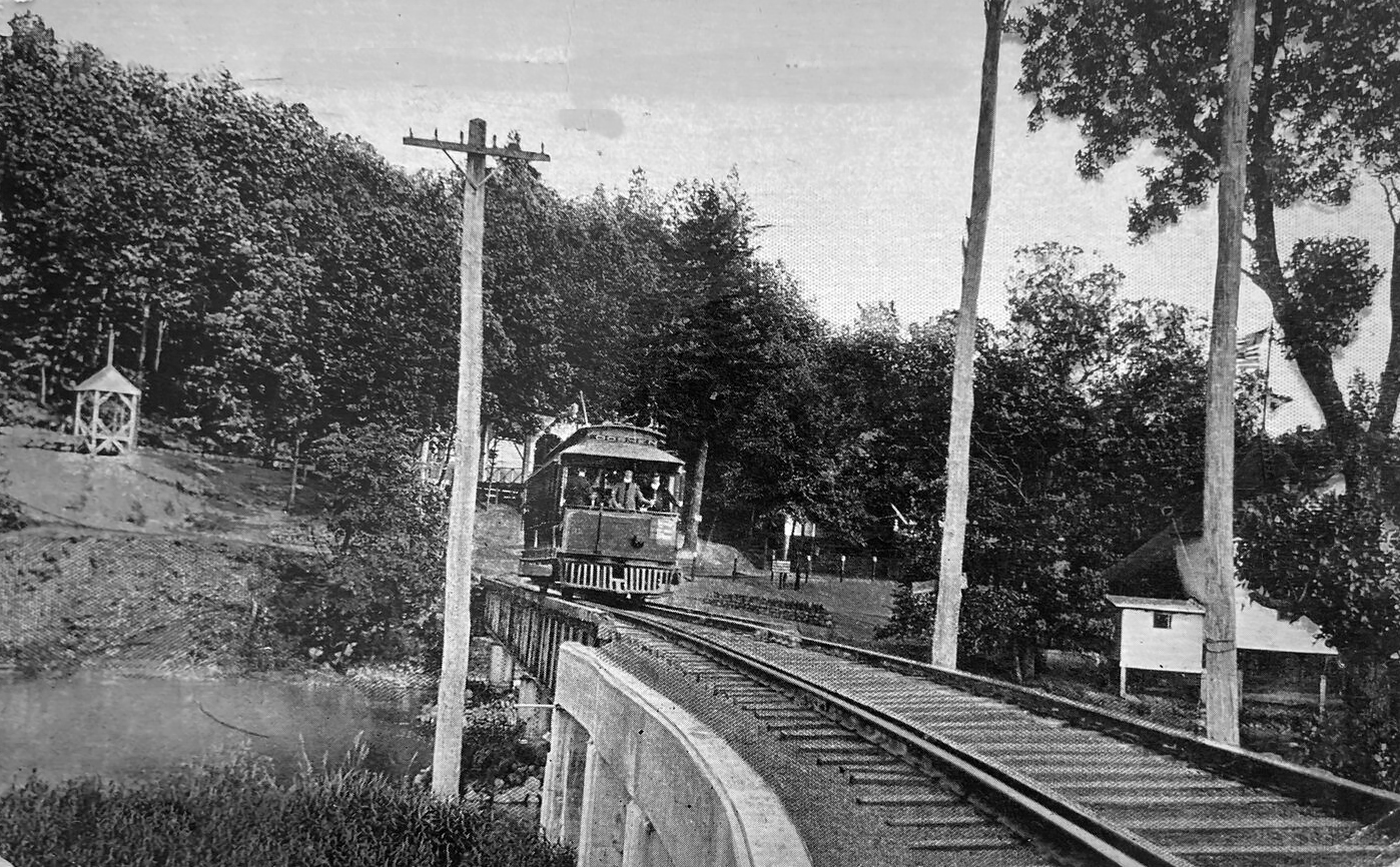 Trolley & Bridge At Midway Park, Wallkill NY, Orange County c1905